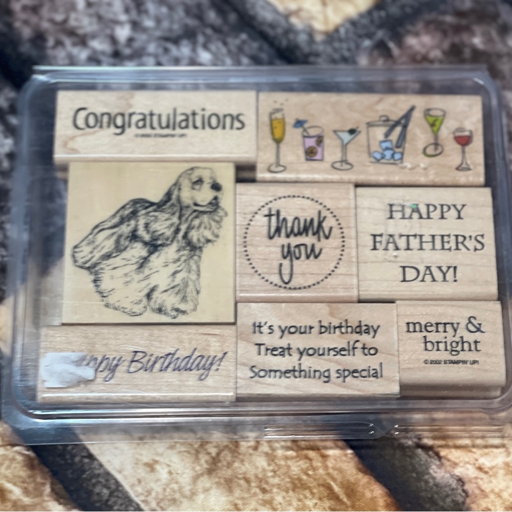 Vintage Stampin Up Fun Filled Wood Mount Rubber Stamps Mixed Theme Dog Thank You - Picture 10 of 10